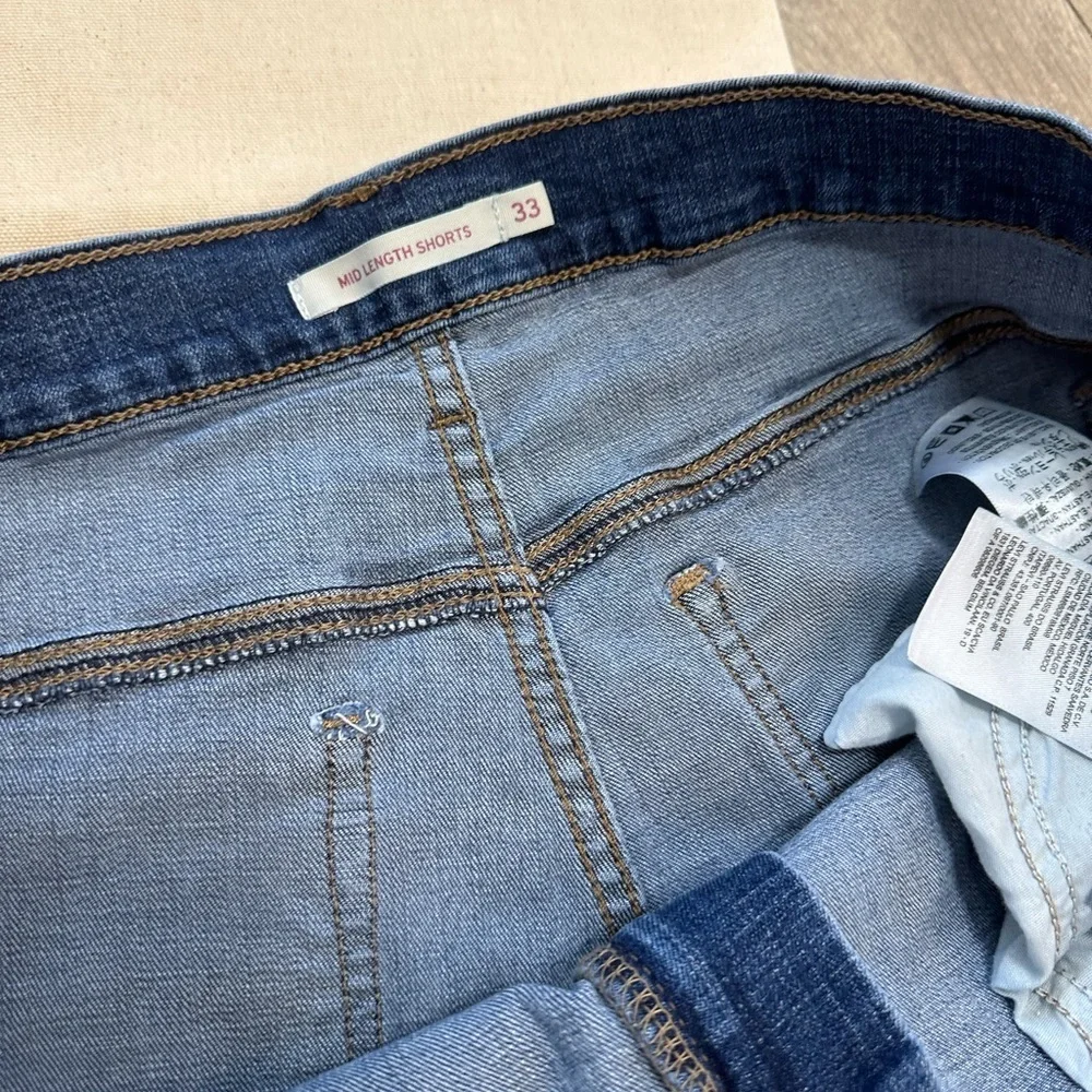 Levi’s Women’s Mid Length Shorts Rolled Cuffed Casual Blue Jean Denim Shorts